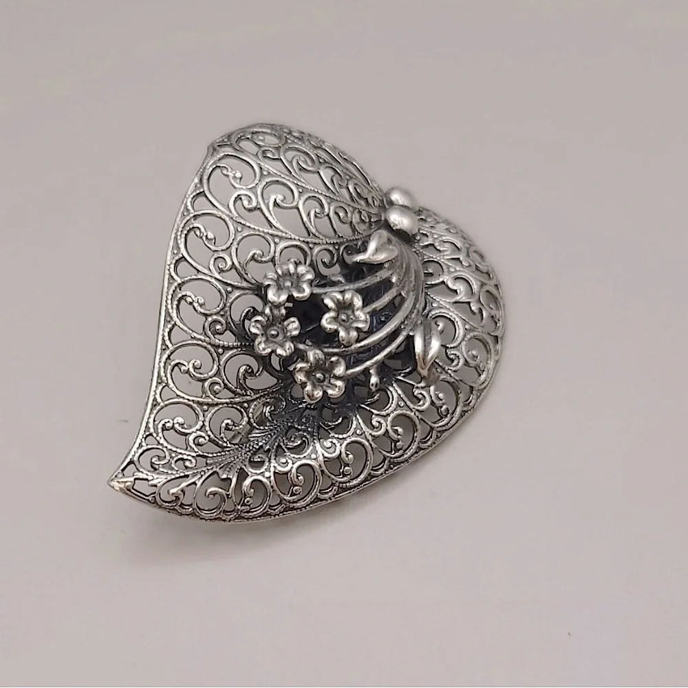 JewelArt Sterling Silver Metal Filigree Brooch